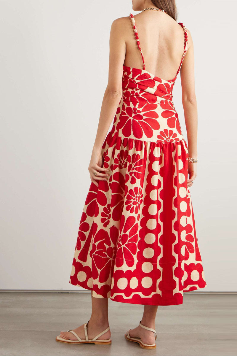 Élisabeth Floral Spaghetti Maxi Dress In Red