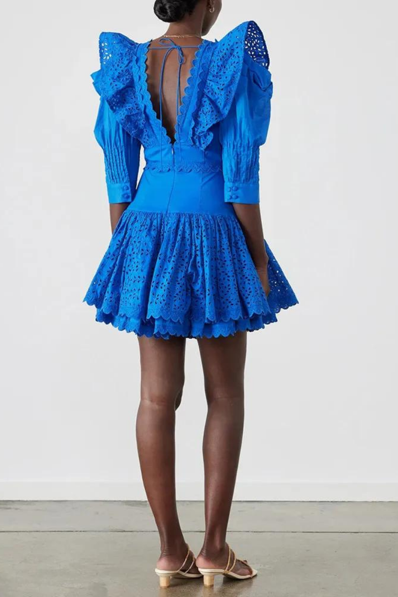 Éloïse Ruffle Plunge Neck Backless Mini Dress