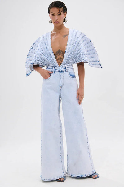 High-Fashion Denim Artwear jumpsuit