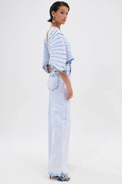 High-Fashion Denim Artwear jumpsuit