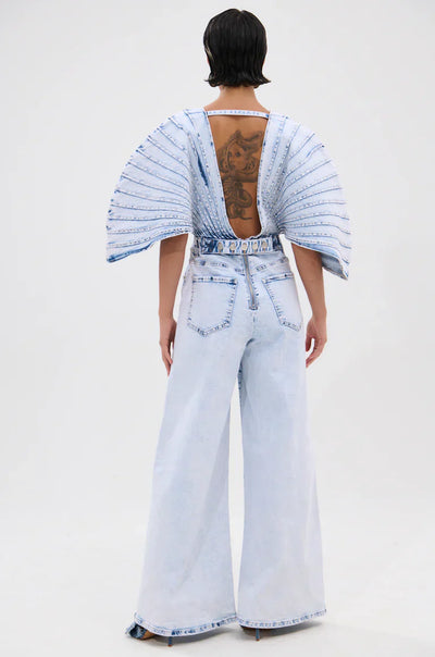 High-Fashion Denim Artwear jumpsuit