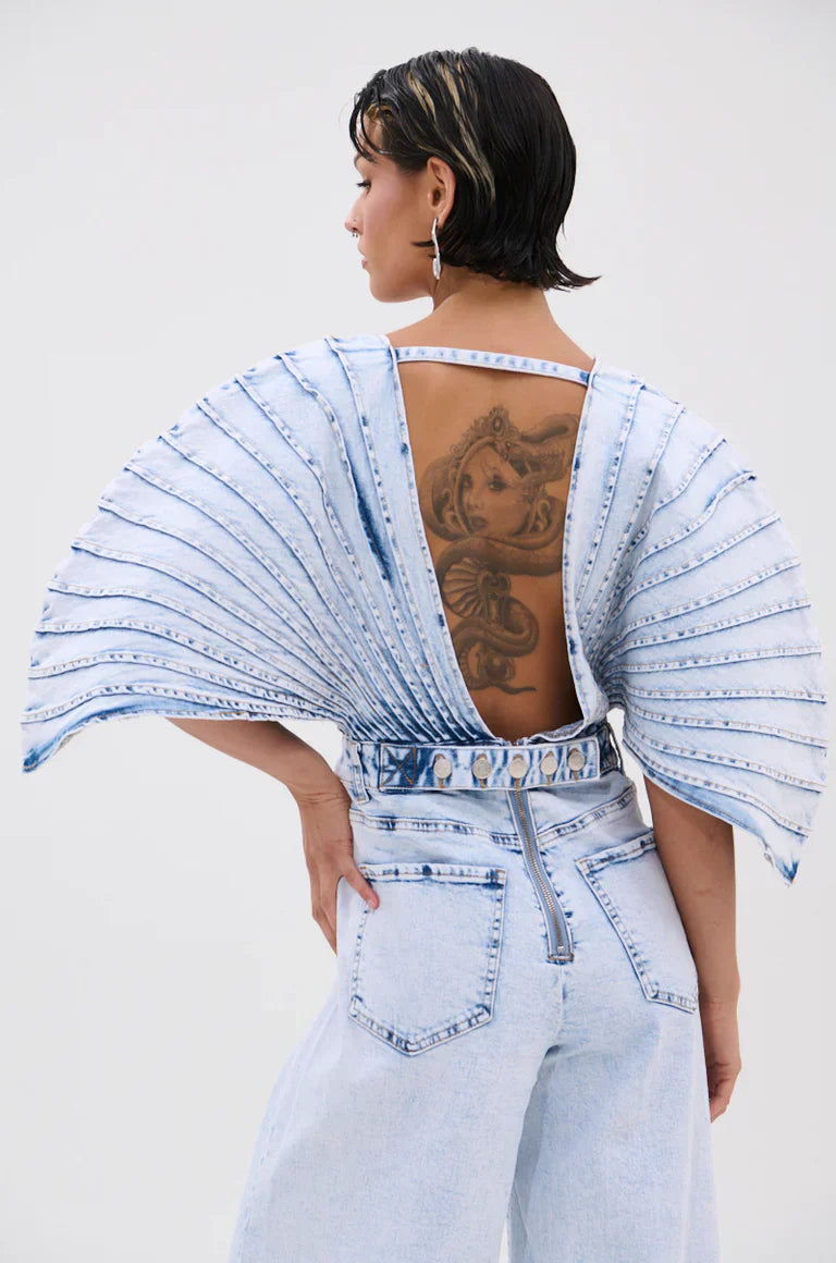 High-Fashion Denim Artwear jumpsuit