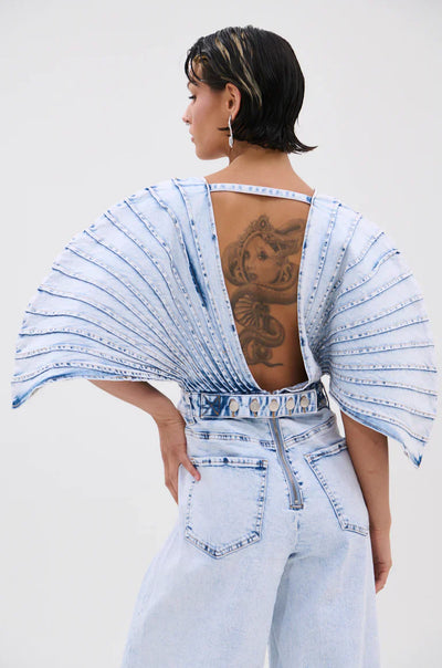 High-Fashion Denim Artwear jumpsuit