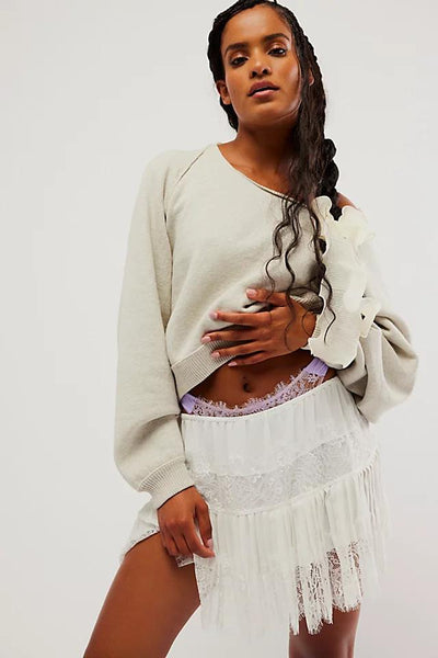 Oversized Knit Batwing Sweater & Ruffled Mini Skirt Set