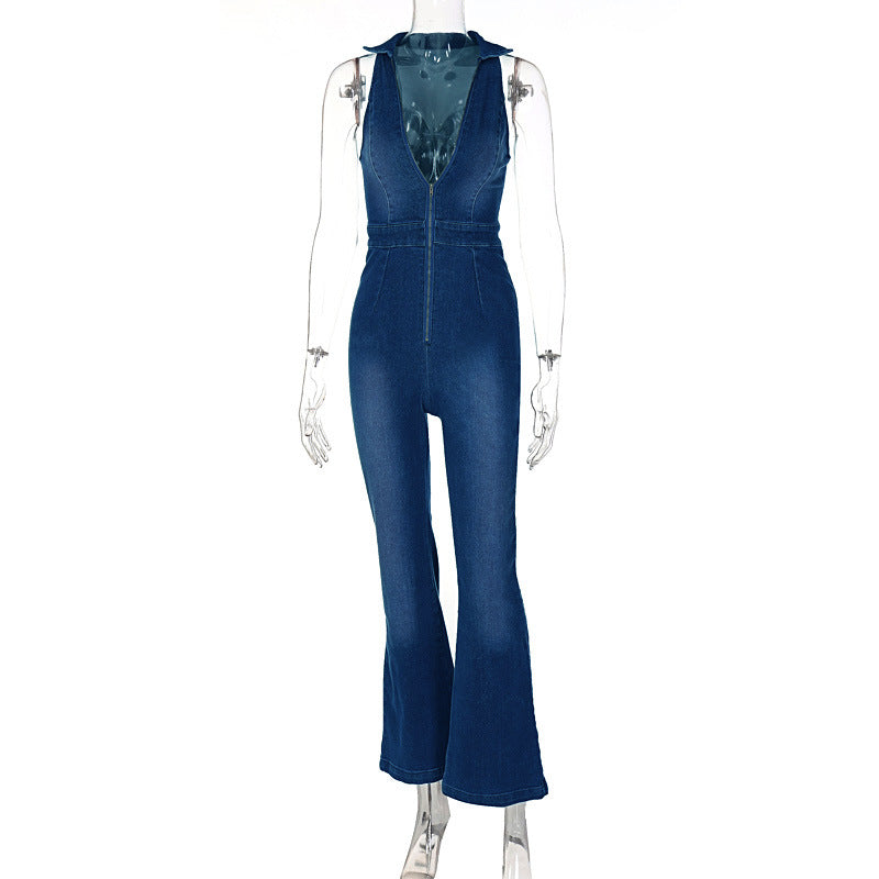 Denim Lapels Jumpsuit