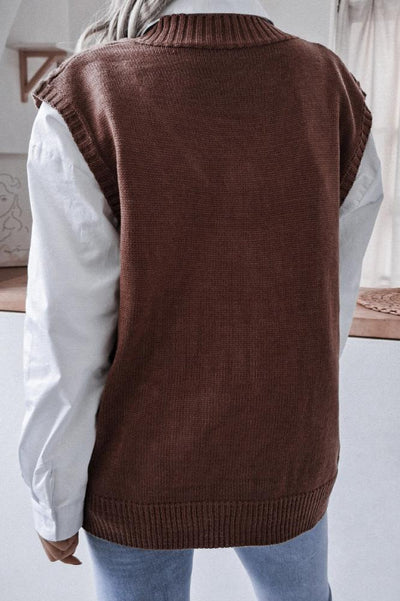 Solid Color Geometric Sweater Vest