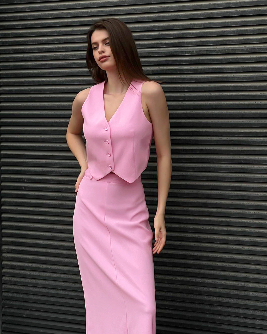 Pink Suit Waistcoat And Skirt Set