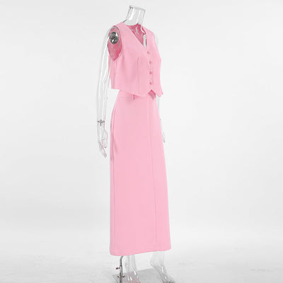 Pink Suit Waistcoat And Skirt Set