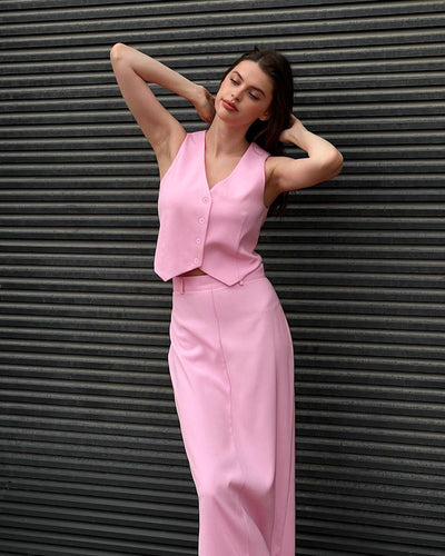 Pink Suit Waistcoat And Skirt Set