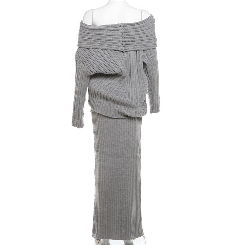 Stretch Off-Shoulder Sweater And Long Skirt Set