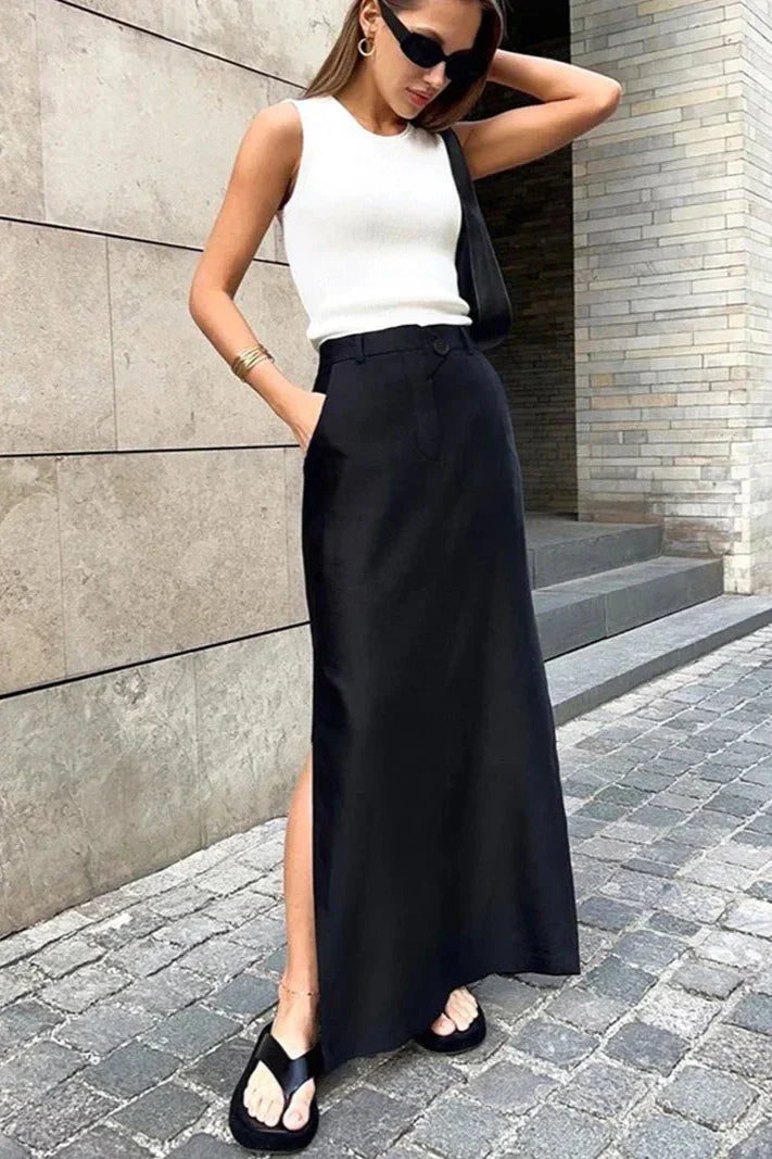 Autumn Maxi High Waist Slit A-line Skirt