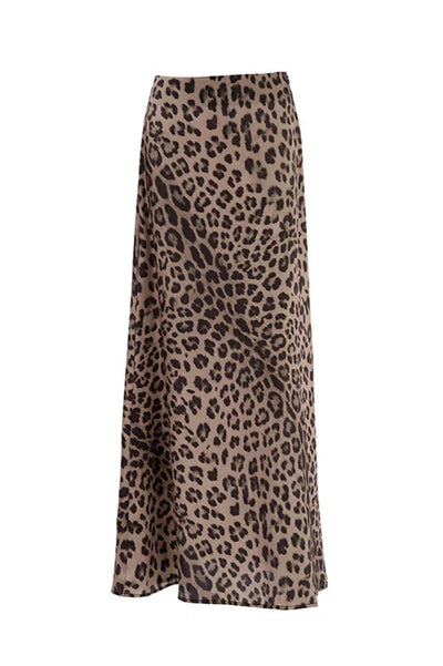 Spring Maxi Leopard High Waist Flare Skirt