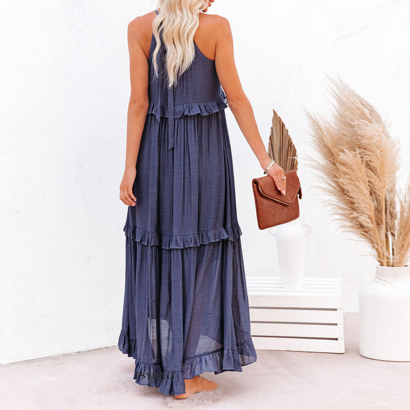 Langes, gerüschtes Maxi-Strandkleid mit Swing 