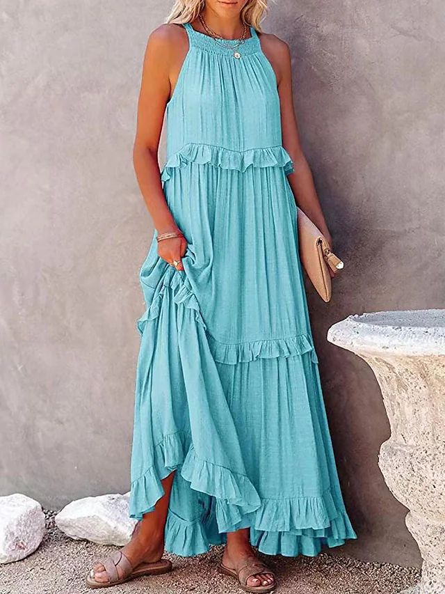 Langes, gerüschtes Maxi-Strandkleid mit Swing 