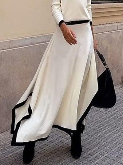 Elegant Contrast Color Irregular Sweater Skirt