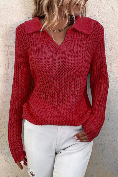 Pull en tricot coupe slim uni à revers pour femme