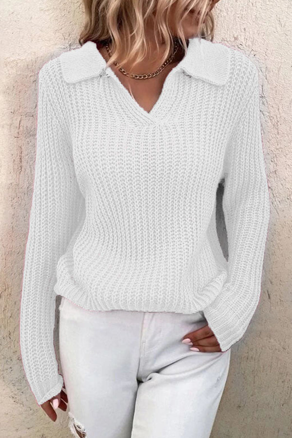 Pull en tricot coupe slim uni à revers pour femme