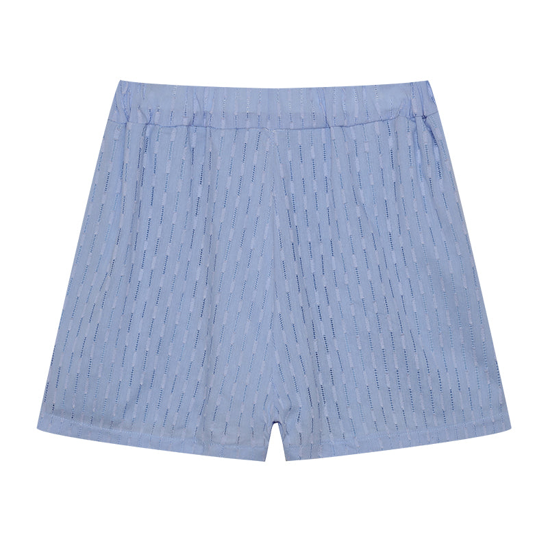 Jacquard-Anzug aus Hemd und Shorts mit Puffärmeln 