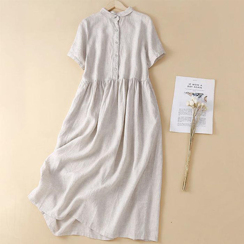 Robe chemise décontractée en coton et lin 