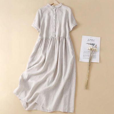 Robe chemise décontractée en coton et lin 