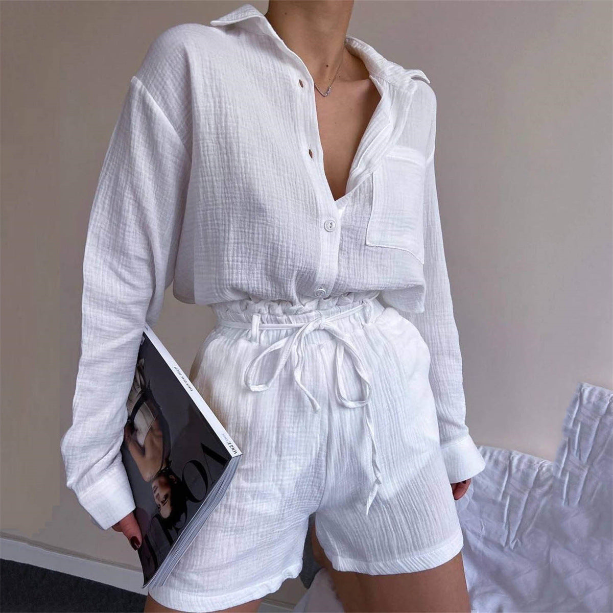 Cotton Long Sleeves  High Waist Two-Piece Set