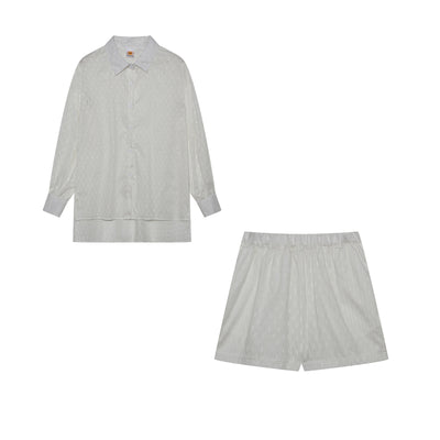 Jacquard Bubble Sleeves Shirt & Shorts Suits