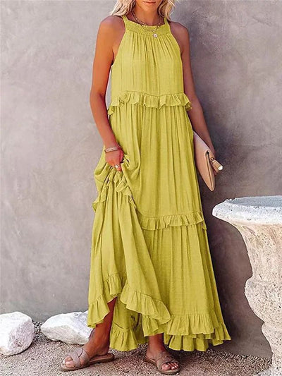 Langes, gerüschtes Maxi-Strandkleid mit Swing 