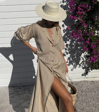 Debbie Pleated  Stylish Linen Dress