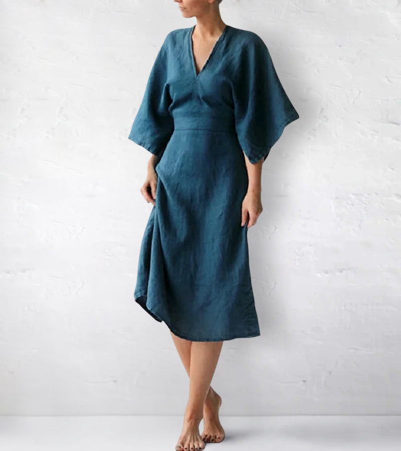 Robe élégante en lin bleu encre 