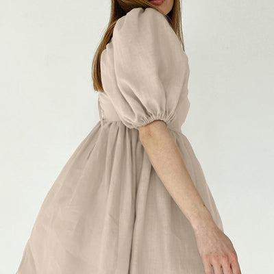 Elegant Bubble Sleeves Cotton Dress