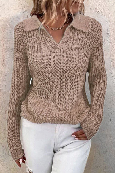 Pull en tricot coupe slim uni à revers pour femme