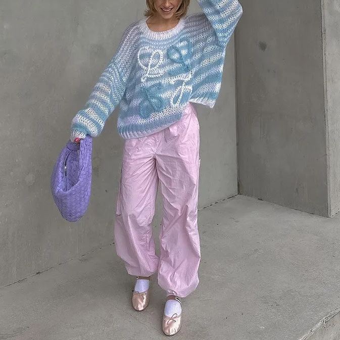 Blue White Contrast Striped Sweater