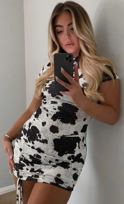 Cowboy Western Style Cow-Print Mini Dress