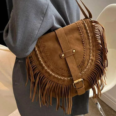 Brown Western Cowboy Style Fringe Crossbody Bag