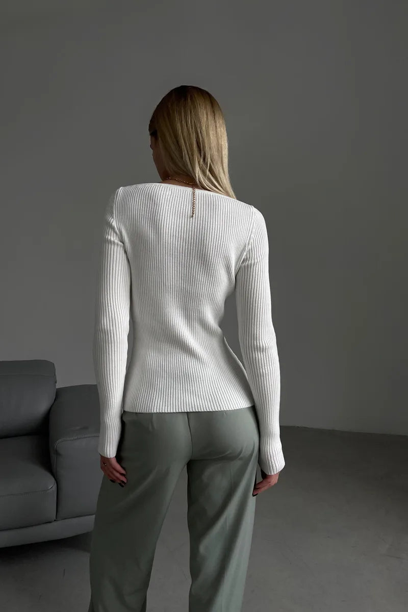 Women's Jumper With Shaped Cut In Milky