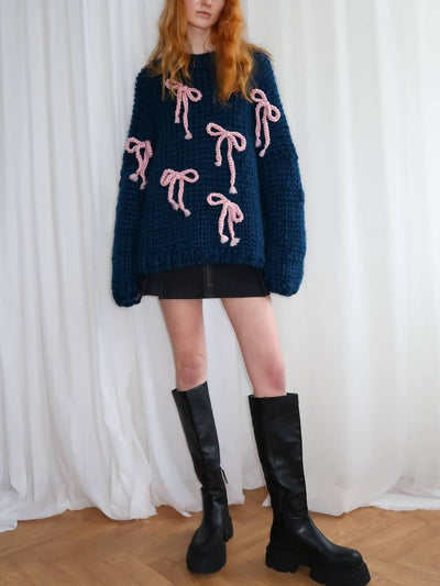 Exquisite Bow Crew Neck Loose Sweater