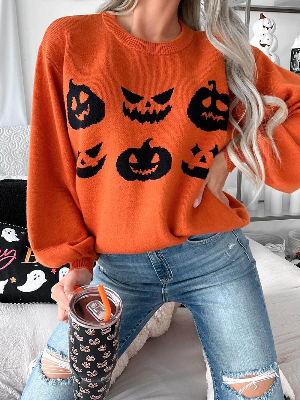 Pumpkins Carvin Knit Halloween Sweater