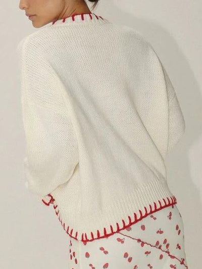 Bow Jacquard Loose Pullover Sweater