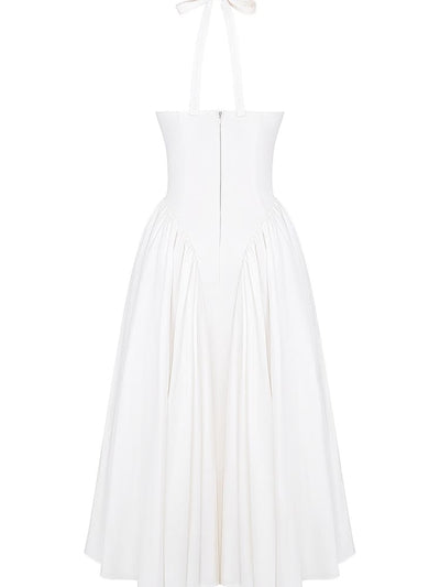 White Cotton Halter Midi Sundress