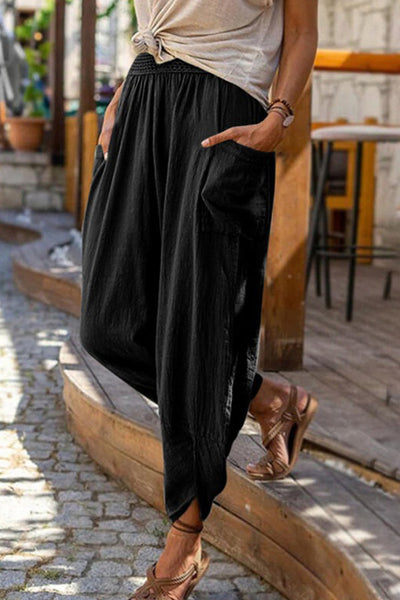 Lässige Strandhose aus Baumwollleinen für Damen