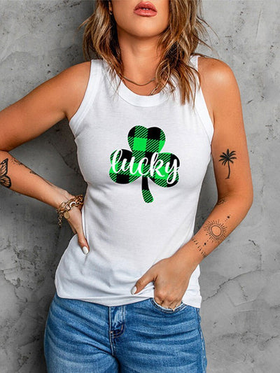 Schmal geschnittenes Strick-Tanktop mit St. Patrick's Day-Aufdruck für Damen 