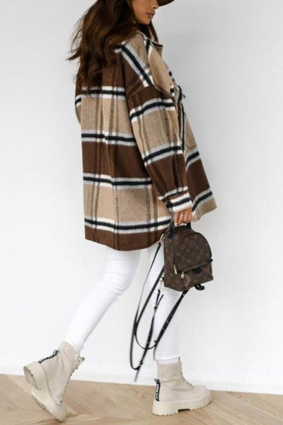 Casual Loose Plaid Long Sleeve Lapel Shirt