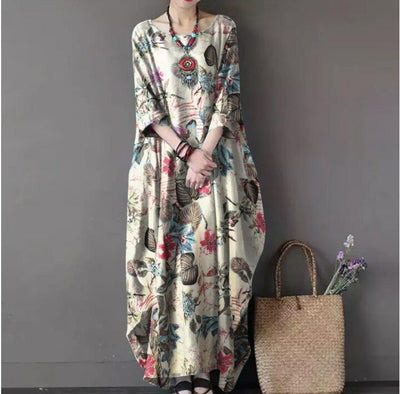 vintage print loose dress