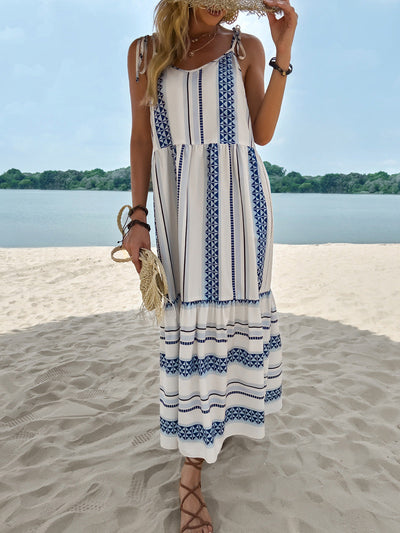 Open-Back Striped Casual Dress