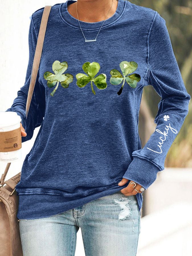 Sweatshirt mit „Lucky Shamrock“-Print für Damen 