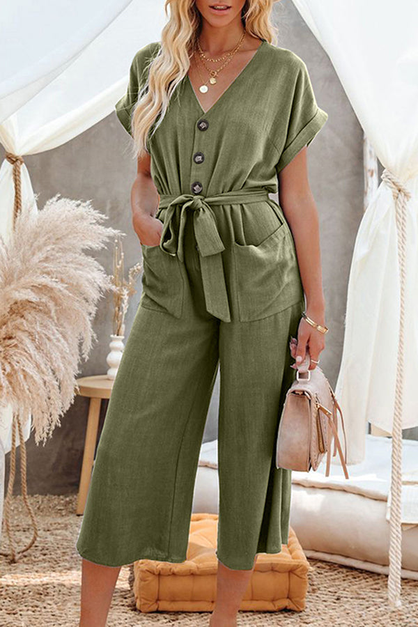 Nayla Linen Blend Button Pocketed Jumpsuit