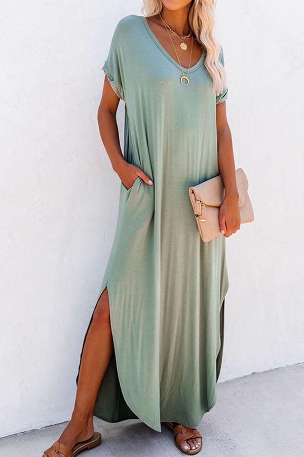 Solid Color Loose Irregular Long Dress