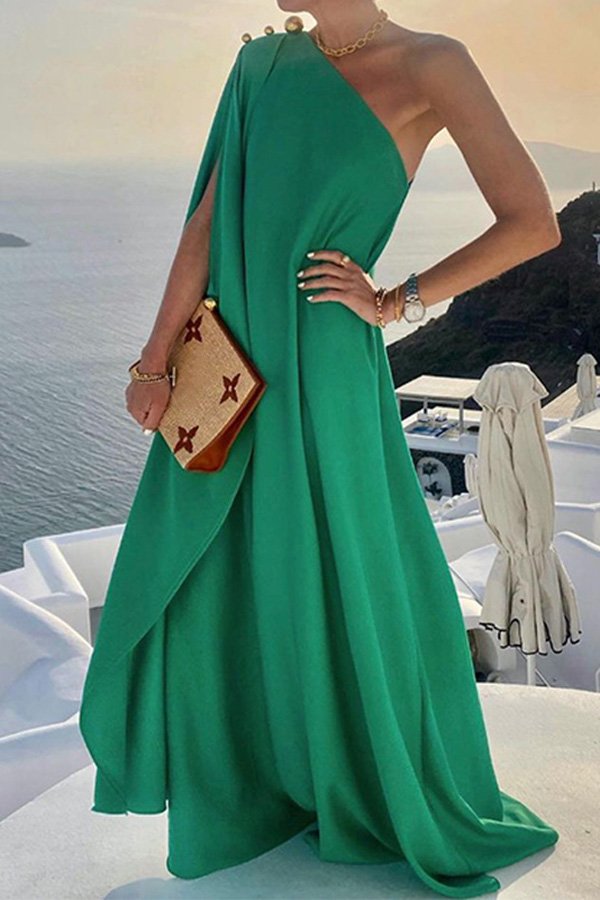 Temperament Solid Color Loose One Shoulder Dress