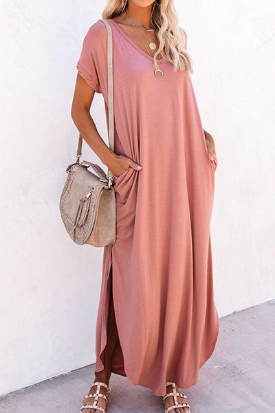 Solid Color Loose Irregular Long Dress