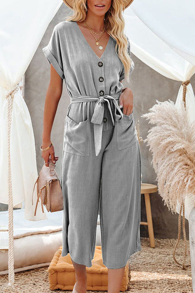 Nayla Linen Blend Button Pocketed Jumpsuit